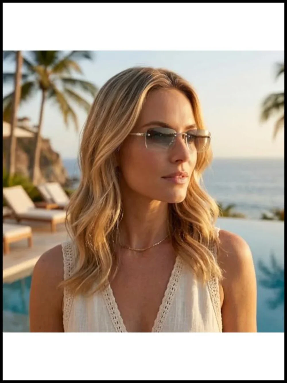 Rectangular Frameless Gradient Sunglasses UV400 Metal